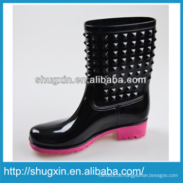 Shugxin schwarz Haushalt Frauen Gummistiefel hohe PVC niedrigem Absatz B-819